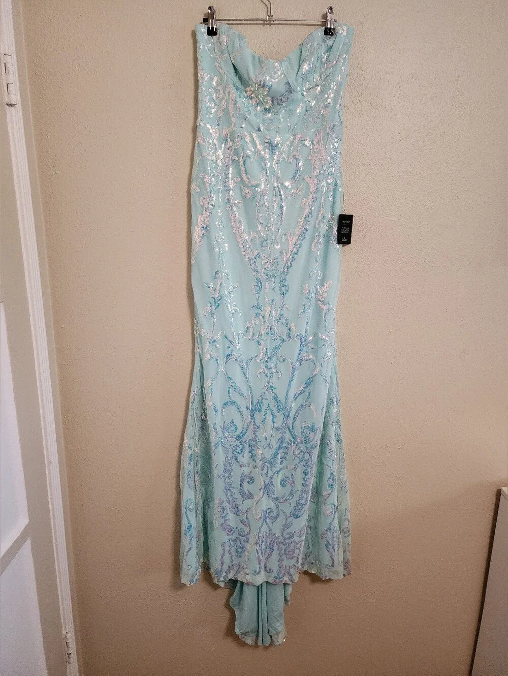 Lulus Made to Stun Light Blue Sequin Strapless Mermaid Maxi Dress XL Wedding - Picture 6 of 11